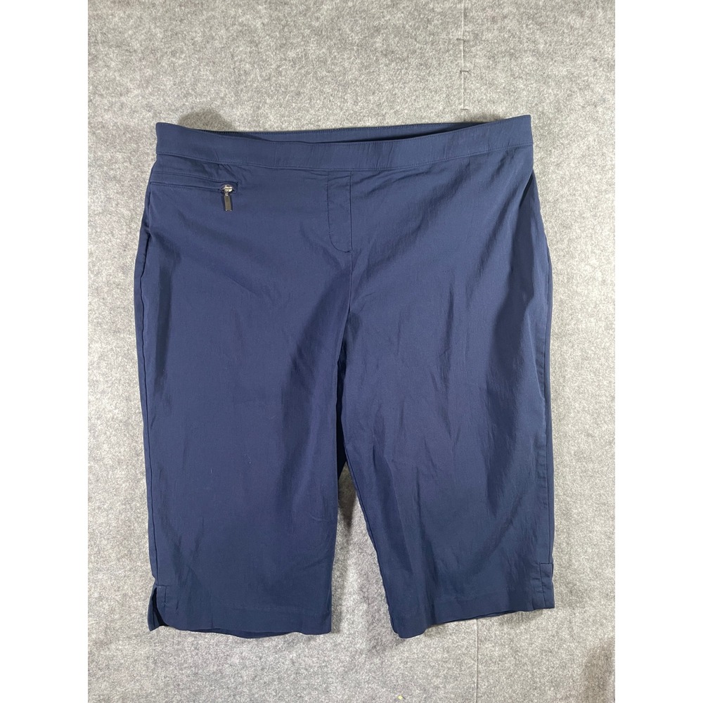 Laura Scott Navy Blue Pull On Bermuda Shorts XL Stretch Zipper Pocket Casual